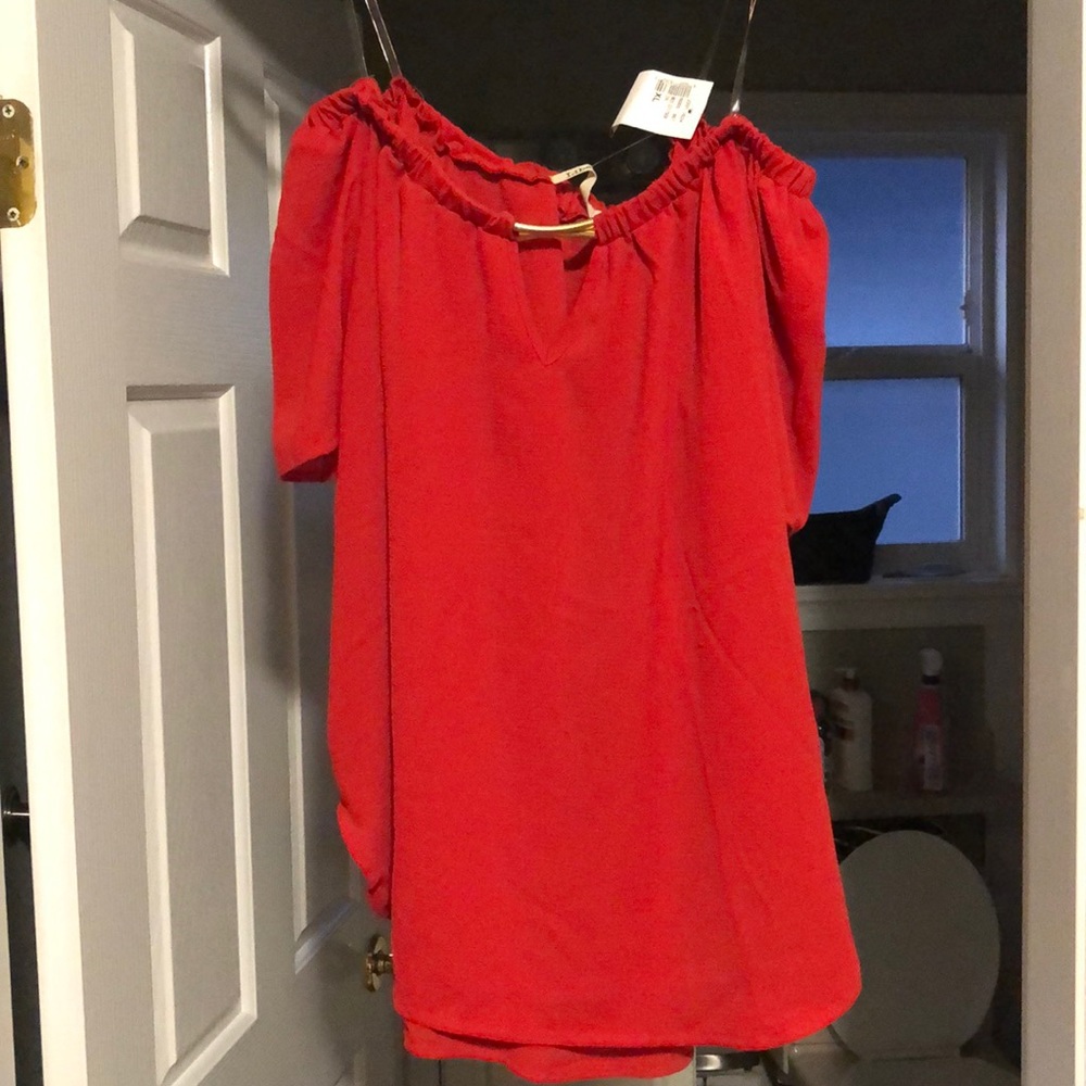 Off the shoulder red top